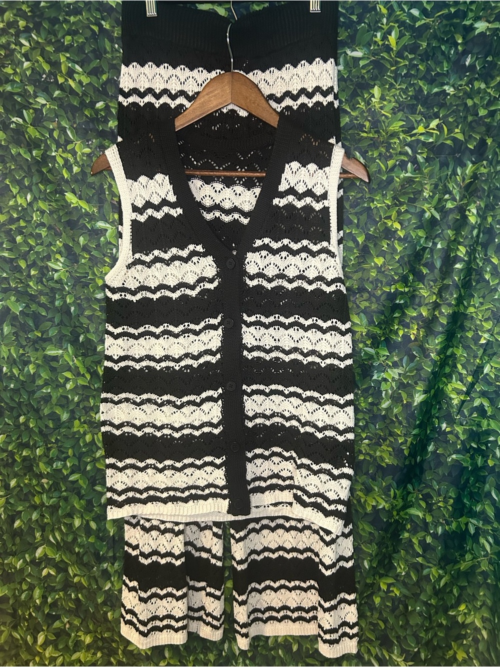 Black & White Crochet Knit Two-Piece Set